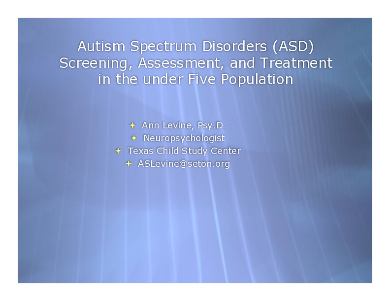 Autism Spectrum Disorders (ASD): Screening, Assessment, and Treatment ...