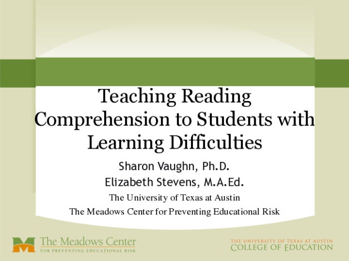 Teaching Reading Comprehension To Students With Learning Difficulties 