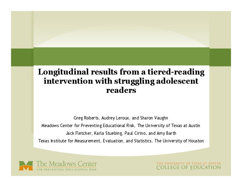 Response to Intervention in Middle School Longitudinal Results From a